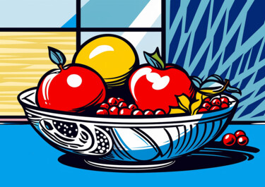 Malarstwo zatytułowany „A bowl of fruit” autorstwa Kosta Morr, Oryginalna praca, Akryl Zamontowany na Drewniana rama noszy