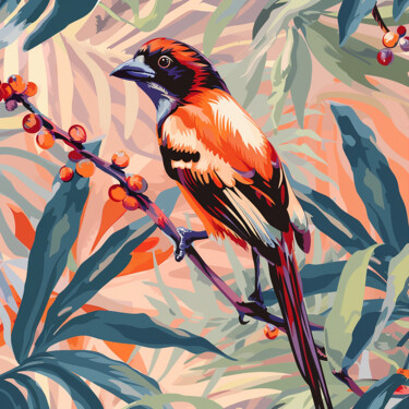 Картина под названием "Tropical bird II" - Kosta Morr, Подлинное произведение искусства, Акрил Установлен на Деревянная рама…