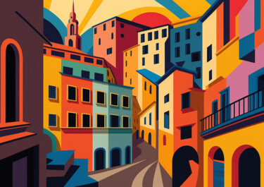 Картина под названием "Fantasy city 2" - Kosta Morr, Подлинное произведение искусства, Акрил