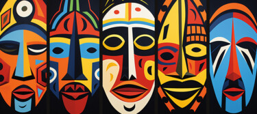 Painting titled "African Mask X" by Kosta Morr, Original Artwork, Acrylic Mounted on Wood Stretcher frame