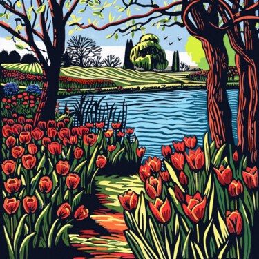 Painting titled "Keukenhof Flower Pa…" by Kosta Morr, Original Artwork, Acrylic Mounted on Wood Stretcher frame