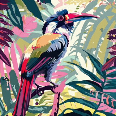 Painting titled "Tropical bird IV" by Kosta Morr, Original Artwork, Acrylic Mounted on Wood Stretcher frame