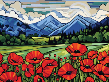 Painting titled "Poppies" by Kosta Morr, Original Artwork, Acrylic Mounted on Wood Stretcher frame