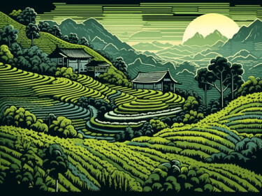 Painting titled "Rice terraces of Ja…" by Kosta Morr, Original Artwork, Acrylic Mounted on Wood Stretcher frame