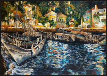 Malarstwo zatytułowany „Fish village in And…” autorstwa Kostadin Hristov, Oryginalna praca, Olej