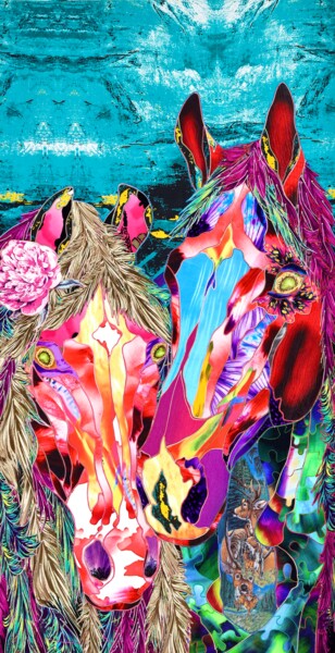 Textielkunst getiteld "Magic Horses" door Kostyantin Malginov, Origineel Kunstwerk, Tapijtwerk