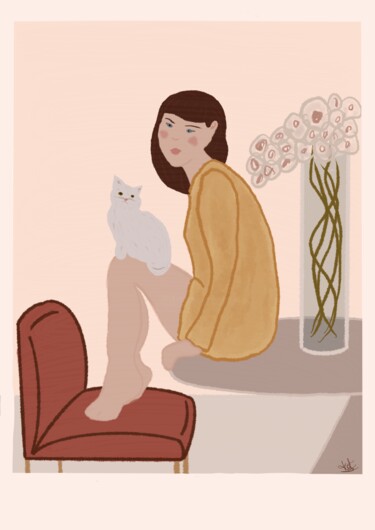 Arte digital titulada "La femme au chat" por Kot, Obra de arte original, Pintura Digital