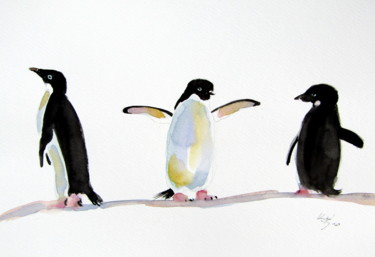 Peinture intitulée "Penguins" par Anna Brigitta Kovacs (KAB), Œuvre d'art originale, Aquarelle