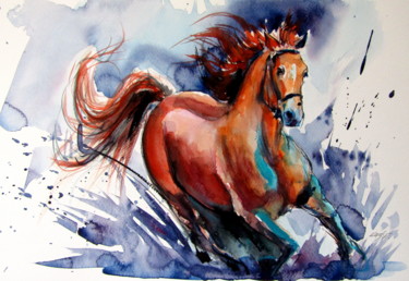 Painting titled "Majestic horse runn…" by Anna Brigitta Kovacs (KAB), Original Artwork, Watercolor