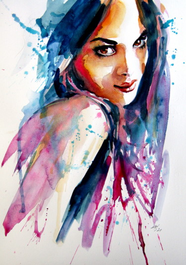 Pintura titulada "Portrait of beauty…" por Anna Brigitta Kovacs (KAB), Obra de arte original, Acuarela