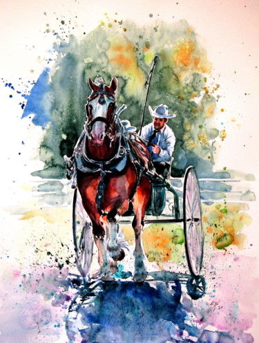 Peinture intitulée "Horse race" par Anna Brigitta Kovacs (KAB), Œuvre d'art originale, Aquarelle