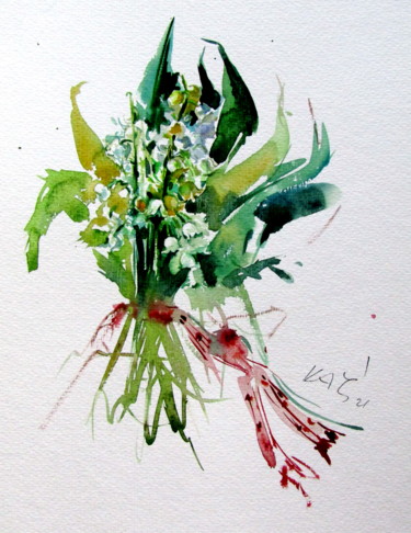 Pittura intitolato "Lily of the valley" da Anna Brigitta Kovacs (KAB), Opera d'arte originale, Acquarello