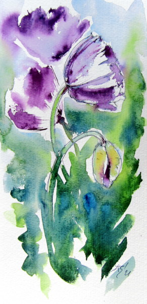 Malerei mit dem Titel "Purple poppies" von Anna Brigitta Kovacs (KAB), Original-Kunstwerk, Aquarell