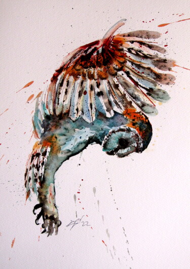 Pittura intitolato "Flying barn owl" da Anna Brigitta Kovacs (KAB), Opera d'arte originale, Acquarello