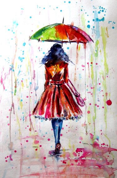 "Colorful rainy day" başlıklı Tablo Anna Brigitta Kovacs (KAB) tarafından, Orijinal sanat, Suluboya