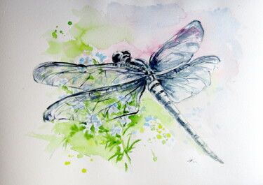 제목이 "Dragonfly with flow…"인 미술작품 Anna Brigitta Kovacs (KAB)로, 원작, 수채화