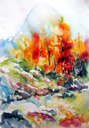 Картина под названием "Bright autumn lands…" - Anna Brigitta Kovacs (KAB), Подлинное произведение искусства, Акварель