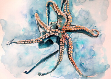 Painting titled "Octopus" by Anna Brigitta Kovacs (KAB), Original Artwork, Watercolor