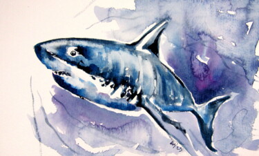 Картина под названием "Shark" - Anna Brigitta Kovacs (KAB), Подлинное произведение искусства, Акварель