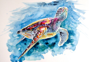 Schilderij getiteld "Turtle" door Anna Brigitta Kovacs (KAB), Origineel Kunstwerk, Aquarel