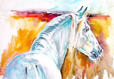Peinture intitulée "Andalusian horse III" par Anna Brigitta Kovacs (KAB), Œuvre d'art originale, Aquarelle
