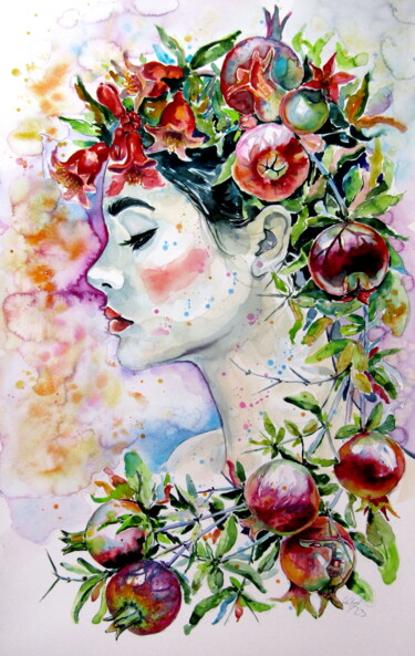 Painting titled "Persephone" by Anna Brigitta Kovacs (KAB), Original Artwork, Watercolor