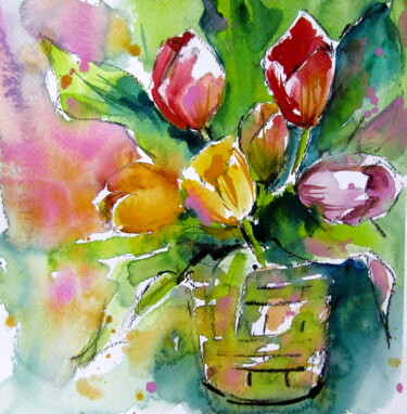 Pintura titulada "Tulips still life" por Anna Brigitta Kovacs (KAB), Obra de arte original, Acuarela