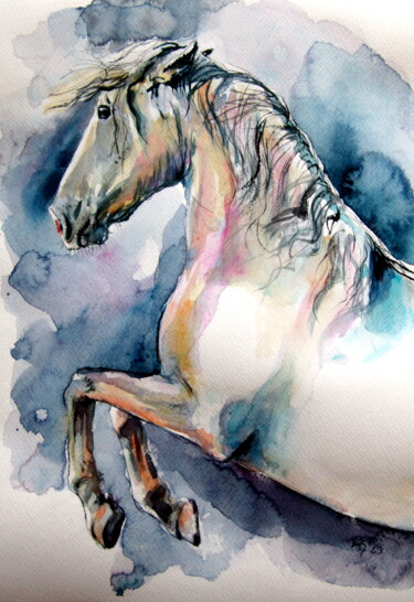 Peinture intitulée "Playing horse" par Anna Brigitta Kovacs (KAB), Œuvre d'art originale, Aquarelle
