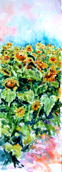 Ζωγραφική με τίτλο "Sunflower field II" από Anna Brigitta Kovacs (KAB), Αυθεντικά έργα τέχνης, Ακουαρέλα