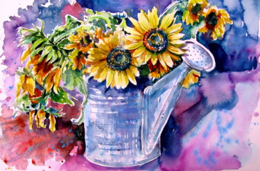 Peinture intitulée "Sunflower still lif…" par Anna Brigitta Kovacs (KAB), Œuvre d'art originale, Aquarelle