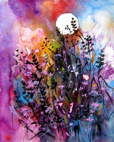 Malerei mit dem Titel "Autumn wildflowers" von Anna Brigitta Kovacs (KAB), Original-Kunstwerk, Aquarell