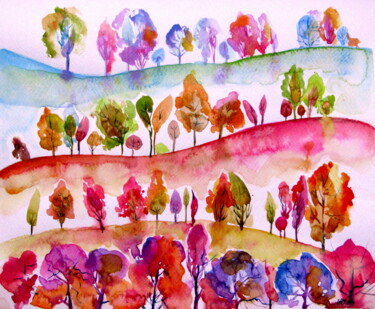 "Colorful valley" başlıklı Tablo Anna Brigitta Kovacs (KAB) tarafından, Orijinal sanat, Suluboya