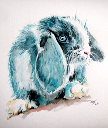 Painting titled "Cute rbbit" by Anna Brigitta Kovacs (KAB), Original Artwork, Watercolor