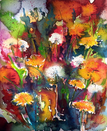 Peinture intitulée "Dandelion" par Anna Brigitta Kovacs (KAB), Œuvre d'art originale, Aquarelle