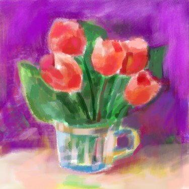 Arte digitale intitolato "Five red tulips" da Kovalen, Opera d'arte originale, Lavoro digitale 2D