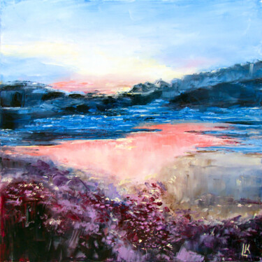 Schilderij getiteld "Pink Sunrise" door Ludmila Kovalenko, Origineel Kunstwerk, Olie Gemonteerd op Frame voor houten brancard