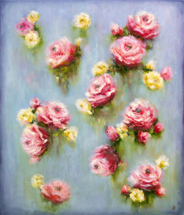 Painting titled "Roses of Provence" by Ludmila Kovalenko, Original Artwork, Oil Mounted on Wood Stretcher frame