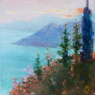 Painting titled "Coastal Serenity" by Ludmila Kovalenko, Original Artwork, Oil Mounted on Wood Stretcher frame