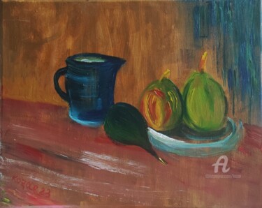 Schilderij getiteld "Nature morte aux po…" door Kozar, Origineel Kunstwerk, Olie Gemonteerd op Frame voor houten brancard