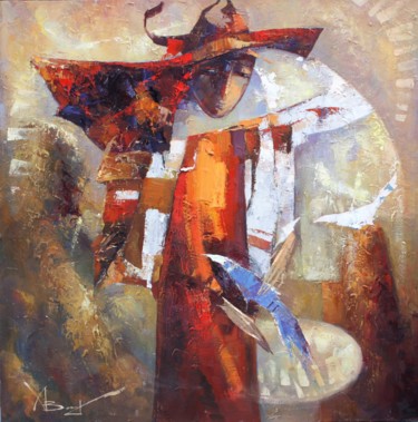 Pittura intitolato "Девочка синей птицей" da Valentina Koziar, Opera d'arte originale, Olio