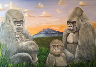 Pittura intitolato "Gorilles" da Kpbc, Opera d'arte originale, Olio