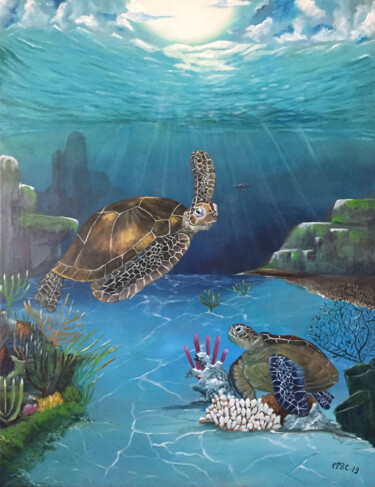 Peinture intitulée "Tortues" par Kpbc, Œuvre d'art originale, Acrylique Monté sur Châssis en bois