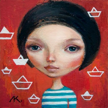 Картина под названием "Girl With The Ship" - Elena Krashevskaya, Подлинное произведение искусства, Масло