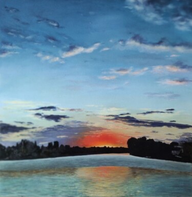 Malerei mit dem Titel "Sunset over the city" von Nina Fedotova, Original-Kunstwerk, Öl