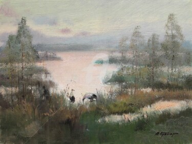 Картина под названием "Cranes on the swamp" - Mark Kremer, Подлинное произведение искусства