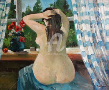 Картина под названием "The window of summer" - Mark Kremer, Подлинное произведение искусства, Масло