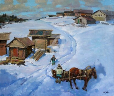 Painting titled "The village on the…" by Mark Kremer, Original Artwork, Oil