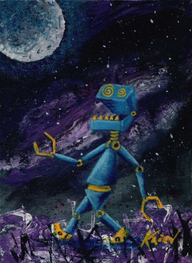 「Blue Moon Robot」というタイトルの絵画 Krievによって, オリジナルのアートワーク, アクリル