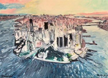 Pintura intitulada "Vue aérienne de New…" por Krikor Simonian, Obras de arte originais, Óleo