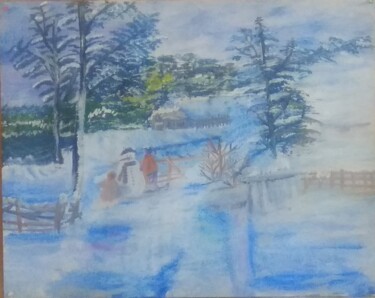 绘画 标题为“Snow covered winter…” 由Krishna Art Gallery, 原创艺术品, 油